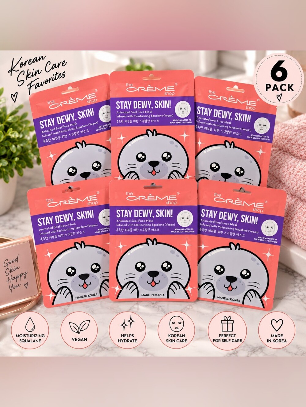 Brand New 6 Creme Shop Masks Stay Dewy, Skin! Animated Seal Face Masks